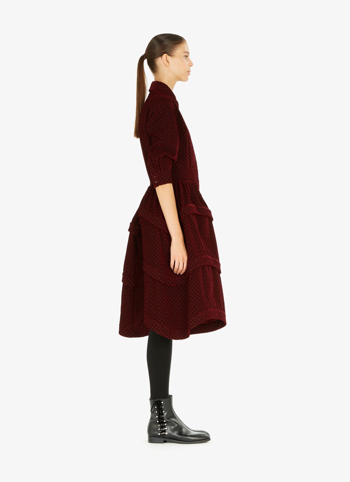 SHIRT DRESS VELOURS MINI ARABESQUE BORDEAUX ALAÏA BURGUNDY SHIRT DRESS VELOURS MINI ARABESQUE BORDEAUX